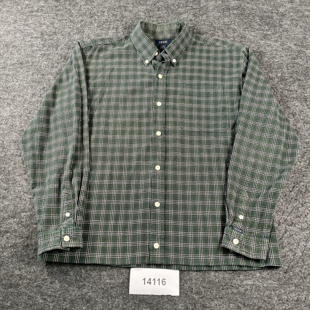 Izod Shirt Mens XL(18) Green Plaid Cotton Long Sleeve Button Down Casual Wear